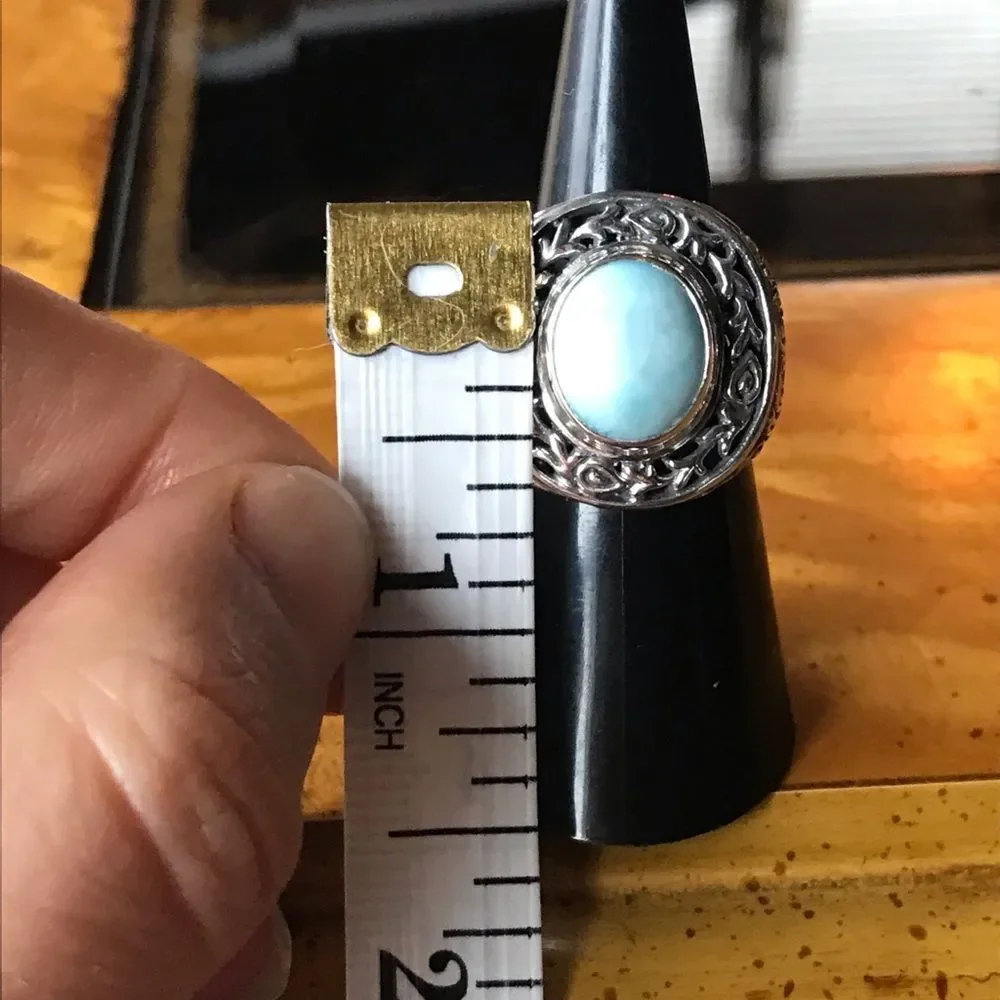 Natural Larimar Sterling Silver Ring Size 6